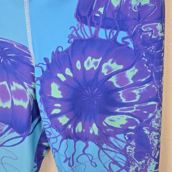 Juicy Couture Blue Waterprint Floral Cropped Leggings Mid Rise Bohemian Sports M - Picture 11 of 14